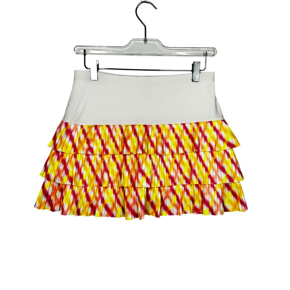 Lucky in Love Pants - Lucky in Love Pleated Ruffle Tennis Skirt White Pink Yellow Tie Dye‎ Size S